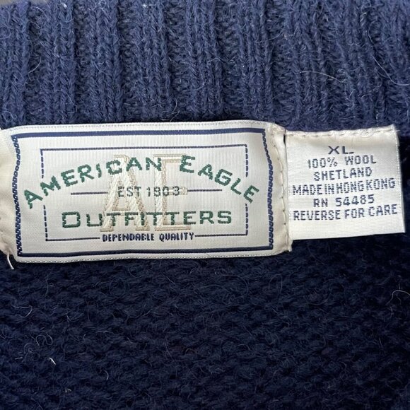 Vintage Y2K American Eagle Men Sweater Size XL 100% Wool Flag Patchwork Preppy - Picture 9 of 15